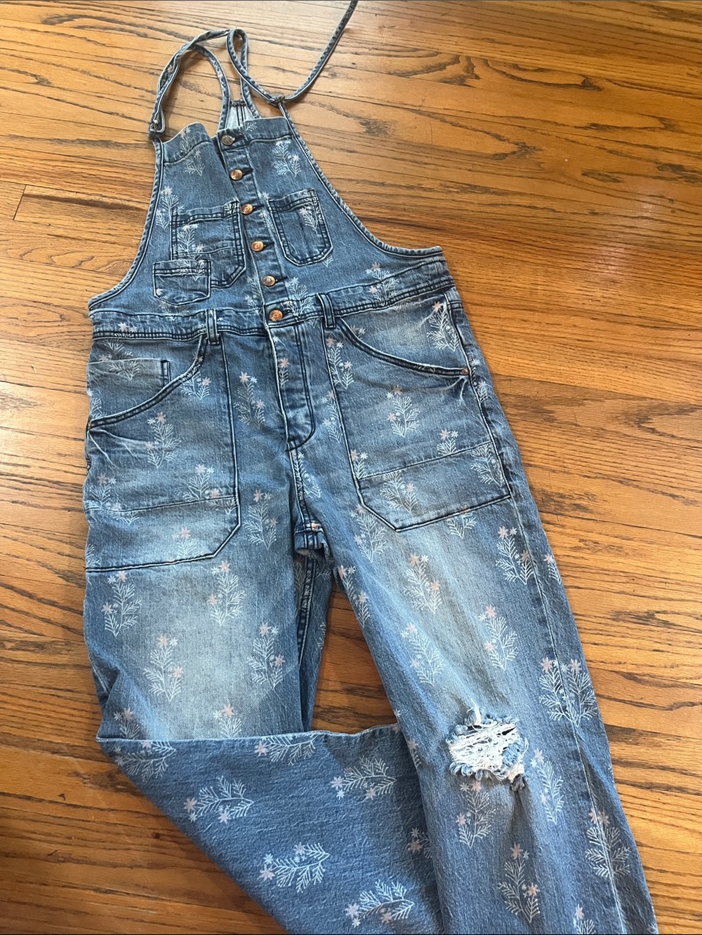 Pilcro Blue Floral-Print Denim Overalls - Picture 5 of 15
